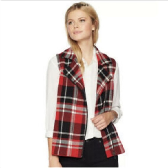 NWT Chaps Knitted Plaid Red/Black Vest Sweater Size S - Picture 1 of 9